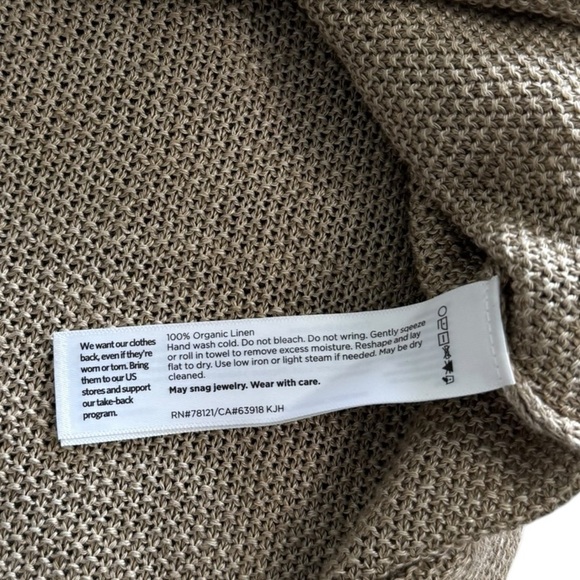 Eileen Fisher Organic Linen Delave V-Neck Knit Top Khaki Tan petite small - Picture 14 of 16